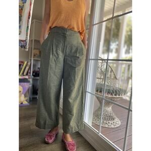 PETER SOM Wide Leg Pants Wool Blend Olive Green Size US 4